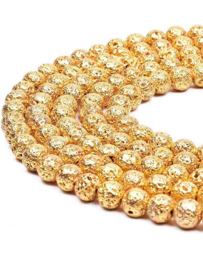 Lava natural. Electroplateado GOLD. 08 mm diámetro. 1 mm perforación. 45 uds hilo aprox. 1 hilo.