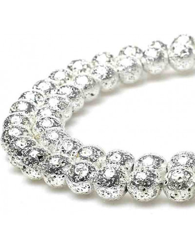 Lava natural. Electroplateado SILVER. 08 mm diámetro. 1 mm perforación. 45 uds hilo aprox. 1 hilo.