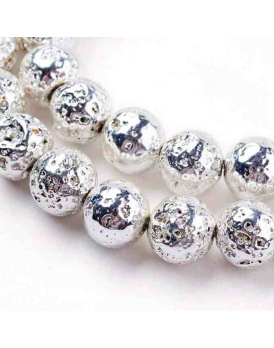 Lava natural. Electroplateado SILVER. 08 mm diámetro. 1 mm perforación. 45 uds hilo aprox. 1 hilo.