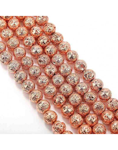 Lava natural. Electroplateado GOLD ROSE. 06 mm diámetro. 1 mm perforación. 60 uds hilo aprox. 1 hilo