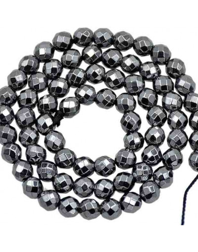 Hematite natural. Faceteado. 06 milímetros diámetro. 1 mm perforación. 60 uds hilo aprox. 1 hilo.