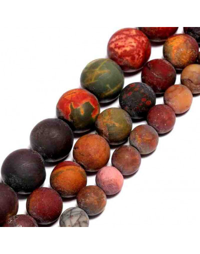 Jásper Picasso. Rojo mate. 04 milímetros diámetro. 0,80 mm perforación. 90 uds hilo aprox. 1 hilo.