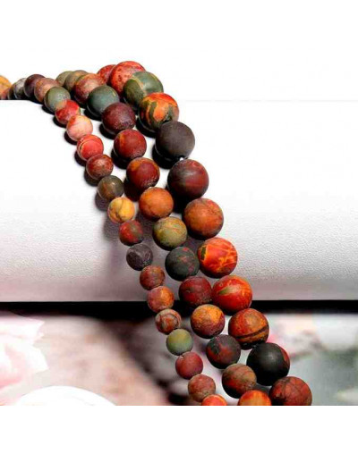 Jásper Picasso. Rojo mate. 04 milímetros diámetro. 0,80 mm perforación. 90 uds hilo aprox. 1 hilo.