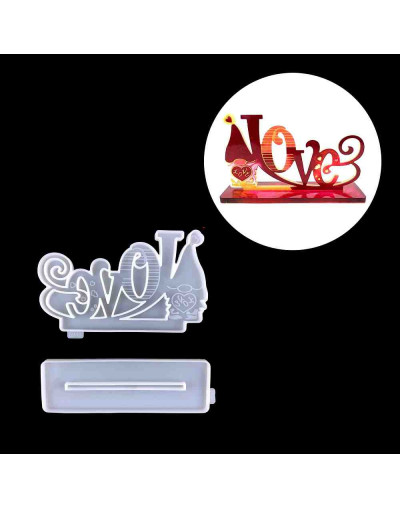 Moldes de silicona. Para resina. Porta fotos con soporte corazón+LOVE. 165x151x9 mm. 1 set.