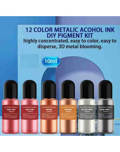 Pigmentos para resina. Tintes al alcohol. Colores metalizados. Set de 12 colores de 10 ml. 1 Set.