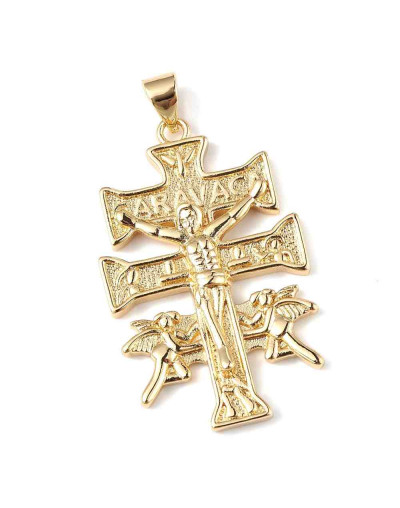Cruz de Caravaca Aleación de cobre. Baño 18KGold. 33x21x3 mm. 3,5x3,5 mm cierre. 1 ud.