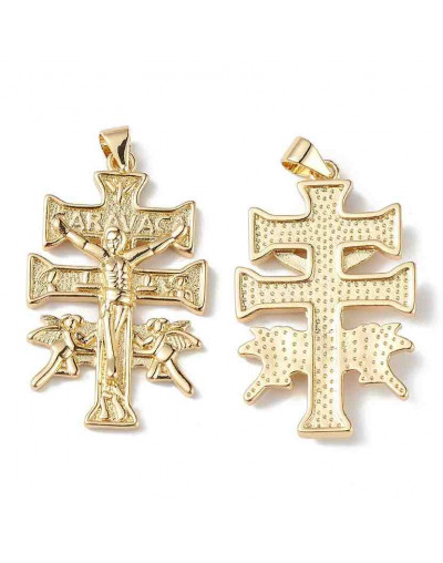 Cruz de Caravaca Aleación de cobre. Baño 18KGold. 33x21x3 mm. 3,5x3,5 mm cierre. 1 ud.