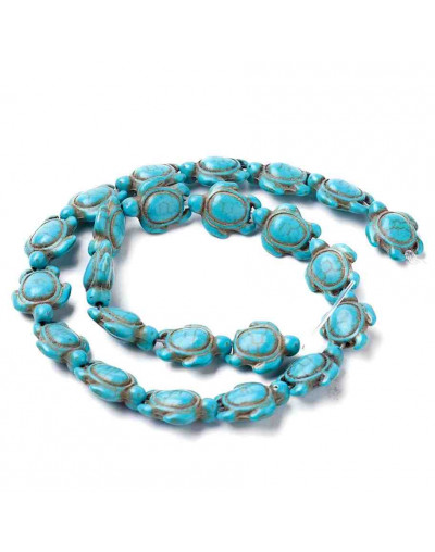 Howlite sintético. Tortugas. Color azul. 18x14x7.5 mm. 1,5 mm perforación. 22 uds hilo aproximado.