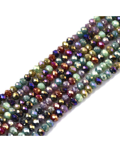 Rondelle faceteado. 3x2,5 mm. Varios colores electroplateado. 0,7 mm perforación. 180 uds hilo aprox