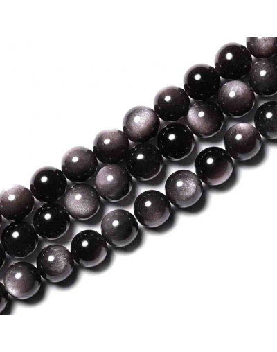 Obsidiana Plateada. 8 mm diámetro. 1 mm perforación. 45 uds hilo aprox. 1 hilo.