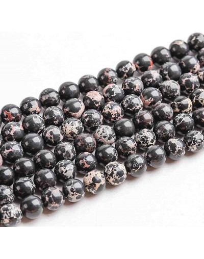 Jásper Imperial. Sintético. Color BLACK. 8 mm diámetro. 1 mm perforación. 45 uds hilo aprox. 1 hilo.