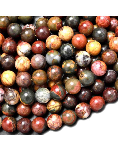 Jásper Picasso. Rojo. 8 mm diámetro. 1 mm perforación. 45 uds hilo aprox. 1 hilos.