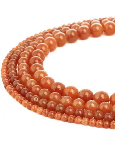 Aventurina. Naranja. 08 milímetros diámetro. 1 mm perforación. 45 uds hilo aprox. 1 hilo.