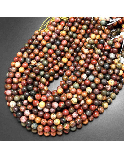 Jásper Picasso. Rojo. 4 mm diámetro. 0,80 mm perforación. 90 uds hilo aprox. 1 hilo.