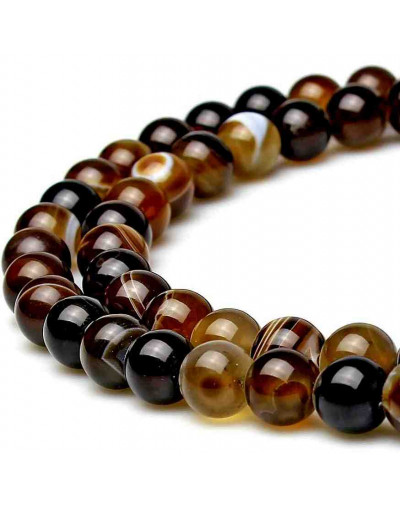 Agata Banded. BROWN. 06 milímetros diámetro. 1 mm perforación. 60 uds hilo aprox. 1 hilo.