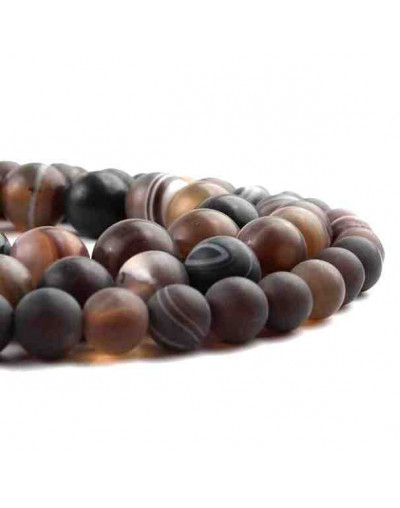 Agata Banded. BROWN FROST. 06 milímetros diámetro. 1 mm perforación. 60 uds hilo aprox. 1 hilo.