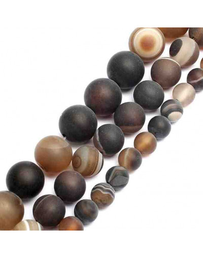 Agata Banded. BROWN FROST. 08 milímetros diámetro. 1 mm perforación. 45 uds hilo aprox. 1 hilo.