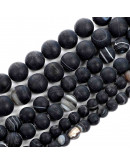 Agata Banded. BLACK FROST. 06 milímetros diámetro. 1 mm perforación. 60 uds hilo aprox. 1 hilo.