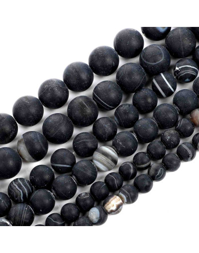 Agata Banded. BLACK FROST. 06 milímetros diámetro. 1 mm perforación. 60 uds hilo aprox. 1 hilo.