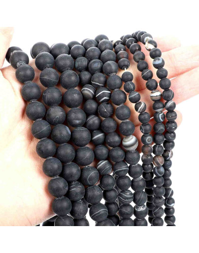 Agata Banded. BLACK FROST. 08 milímetros diámetro. 1 mm perforación. 45 uds hilo aprox. 1 hilo.