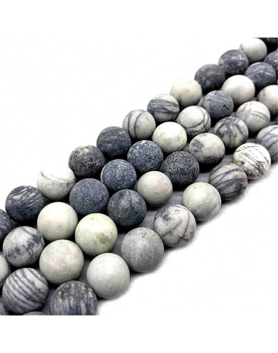 Piedra natural. Líneas negras. Frost. 06 mm diámetro. 1 mm perforación. 60 uds hilo aprox. 1 hilo.