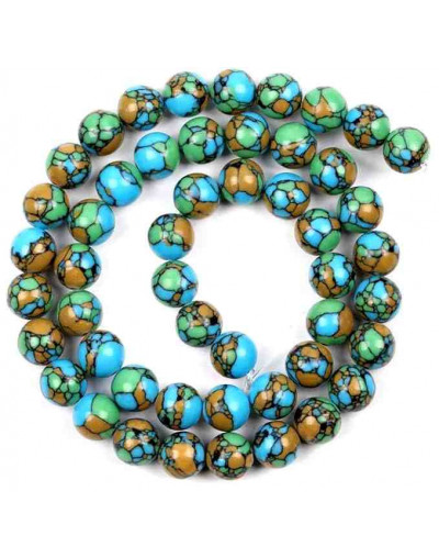 Turquesa sintética. Xinjiang TRICOLOR. 06 mm diámetro. 1 mm perforación. 60 uds hilo aprox. 1 hilo.