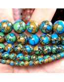 Turquesa sintética. Xinjiang TRICOLOR. 06 mm diámetro. 1 mm perforación. 60 uds hilo aprox. 1 hilo.