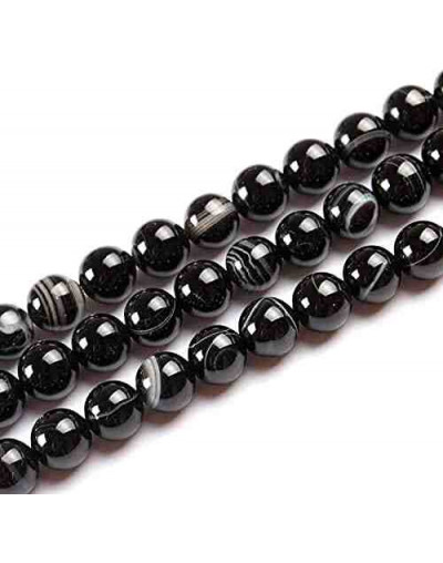 Agata Banded. Color negro. 08 milímetros diámetro. 1 mm perforación. 60 uds hilo aprox. 1 hilo.