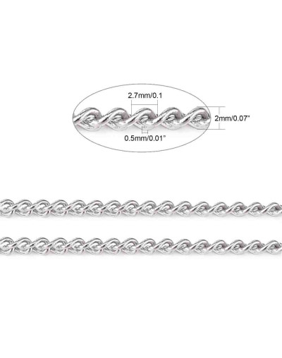 Acero inoxidable. Color plateado. Curb Chain. 2,7x2x0,5 milímetros. 1 metro.