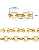 Acero inoxidable. Color dorado. Cable Chain. 2,5x2x0,5 milímetros. 1 metro.