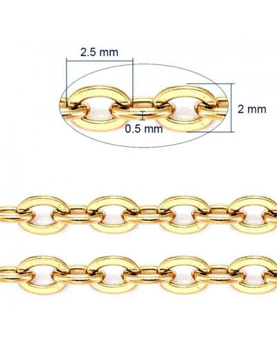 Acero inoxidable. Color dorado. Cable Chain. 2,5x2x0,5 milímetros. 1 metro. Acero inoxidable. Color dorado. Cable Chain. 2,5x2x0,5 milímetros. 1 metro.