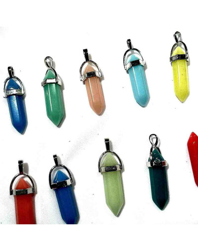 Hexágonos piedra fluorescente. Con engarce aleación color plateado. 35 milímetros. 10 uds.