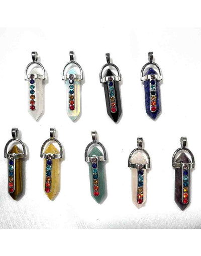 Hexágonos Chakras. Con engarce aleación color plateado. 35 milímetros. 9 uds.