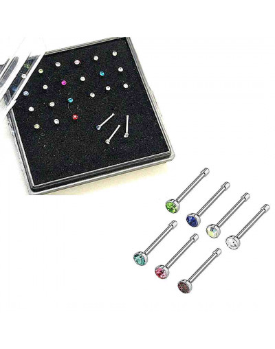 Piercing. Nose (nariz). Acero quirúrgico. Color plateado. 0,8 mm grosor. 9 mm largo. Caja 24 uds.