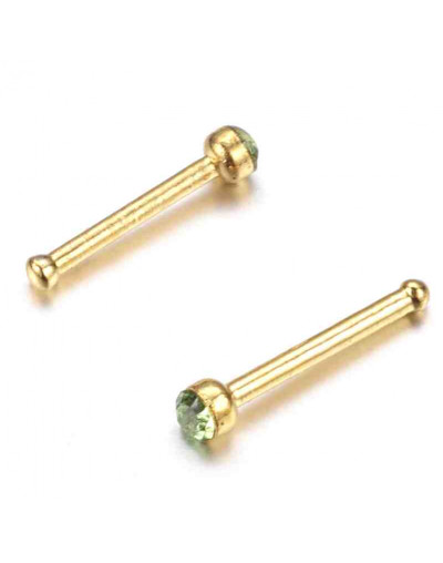 Piercing. Nose (nariz). Acero quirúrgico. Color dorado. 1 mm grosor. 9 mm largo. Caja 24 uds.