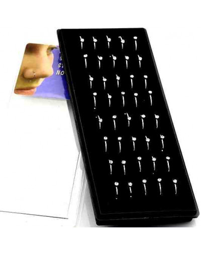 Piercing. Nose (nariz). Acero  Plateado. Rhinestone cristal. 0,6 mm. 7,8 mm diámetro. Caja 40 uds.