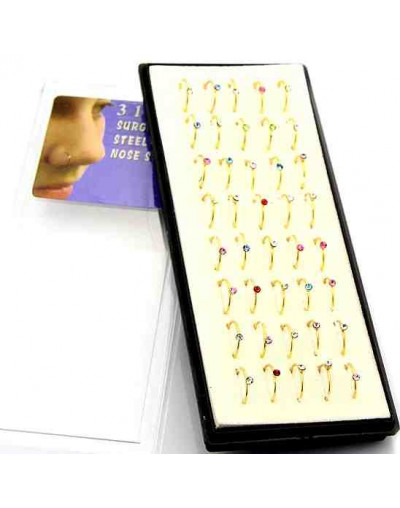 Piercing. Nose. Acero. Dorado. Rhinestone colores. 0,6 mm grosor. 7,8 mm diámetro. Caja 40 uds