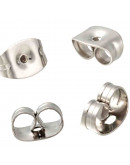 Cierres para pin aretes. Acero inoxidable. Plateado. 4,5x6x3 mm. 0,7 mm perforación. 500 uds aprox.