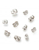 Cierres para pin aretes. Acero inoxidable. Plateado. 4,5x6x3 mm. 0,7 mm perforación. 500 uds aprox.