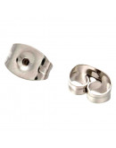 Cierres para pin aretes. Acero inoxidable. Plateado. 4,5x6x3 mm. 0,7 mm perforación. 500 uds aprox.