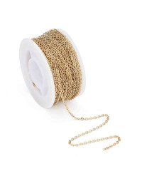 Cadena. Acero inoxidable. Color dorado. Cable Chain. 2,5x2x0,5 milímetros. 10 metros.