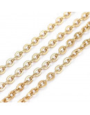 Cadena. Acero inoxidable. Color dorado. Cable Chain. 2,5x2x0,5 milímetros. 10 metros.