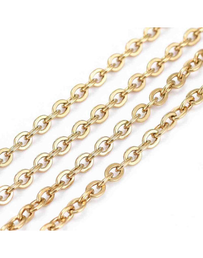 Cadena. Acero inoxidable. Color dorado. Cable Chain. 2,5x2x0,5 milímetros. 10 metros. Cadena. Acero inoxidable. Color dorado. Cable Chain. 2,5x2x0,5 milímetros. 10 metros.