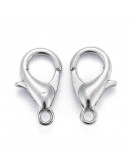 Cierre lobster. Aleación de cobre. Color plateado. 12 mm largo. 1,5 mm perforación. 200 uds aprox.