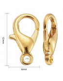 Cierre lobster. Aleación de cobre. Color dorado. 12 mm largo. 1,5 mm perforación, 200 uds aprox.
