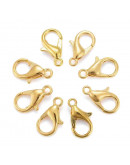Cierre lobster. Aleación de cobre. Color dorado. 12 mm largo. 1,5 mm perforación, 200 uds aprox.