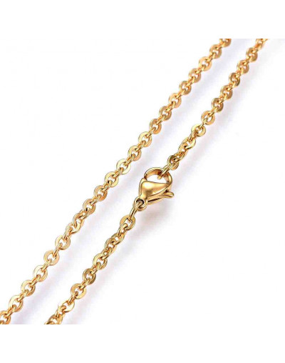 Cadena. Acero inoxidable. Color dorado. Cable Chain. Con cierre. 45 cm largo. 1,5 mm grosor. 10 uds.