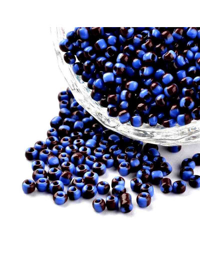 Chaquira. 2,5 mm. Color Sólido Bicolor. BLUE-BROWN. 1 mm perforación. 1 libra. 15000 uds aprox.