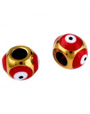 Esfera. Ojo Turco RED. Acero inoxidable. Color dorado. 8,5x6 milímetros. 3 mm perforación. 1 unidad.