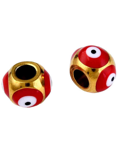 Esfera. Ojo Turco RED. Acero inoxidable. Color dorado. 8,5x6 milímetros. 3 mm perforación. 1 unidad.